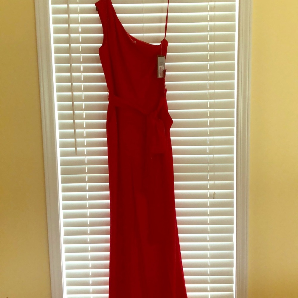 Tahari One-Shoulder Jumpsuit, NWT, Red, Size 8